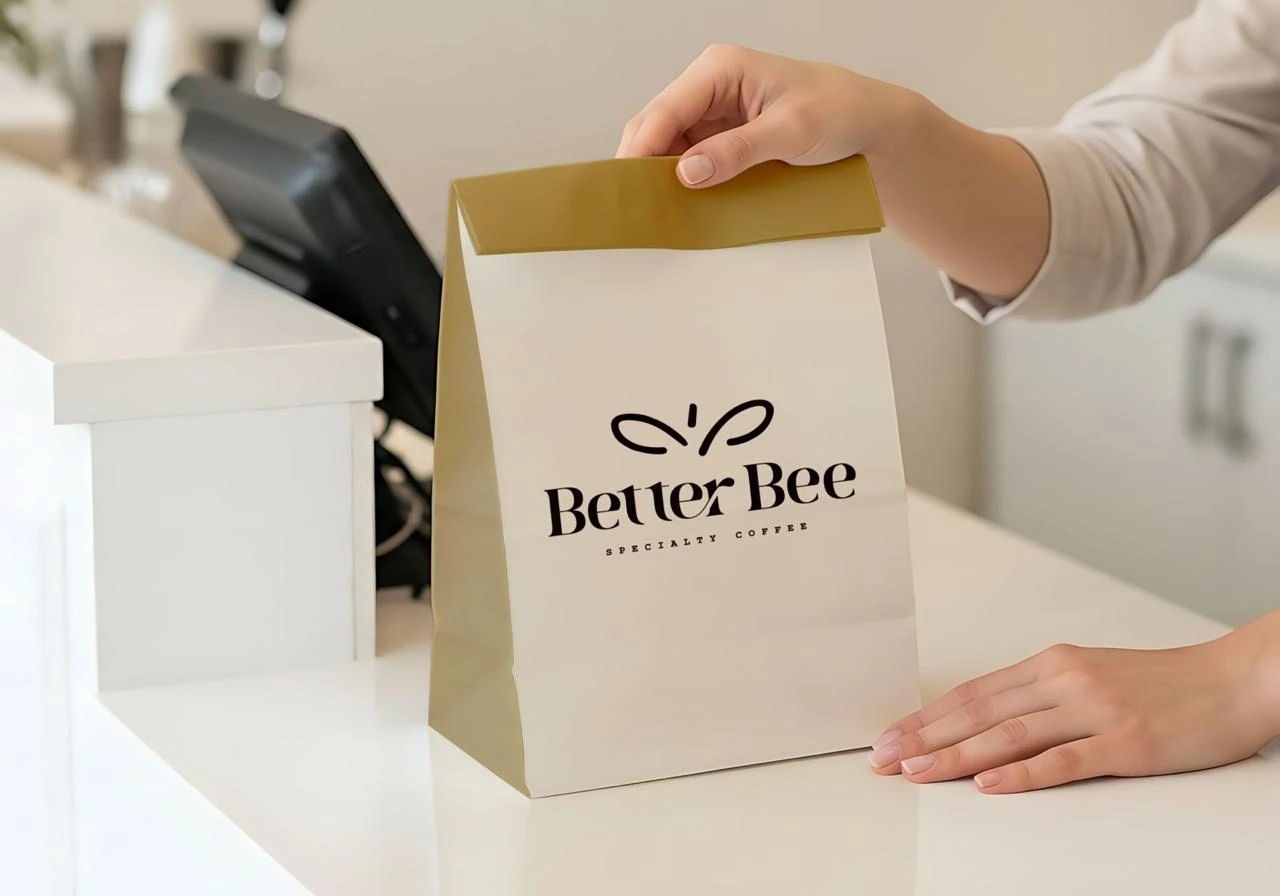 Better Bee takeaway bag at the counter